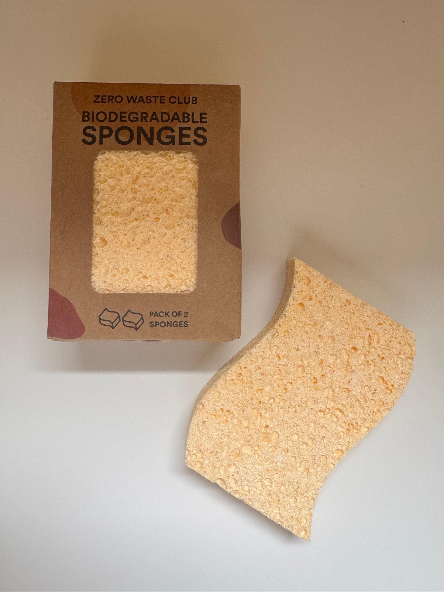 home compostable sponge in yellow with cardboard box 2 pack
