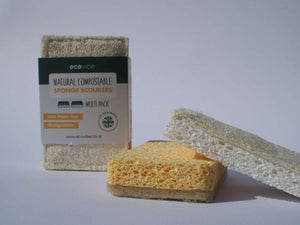 Compostable Sponge/ scrub pads (2- pack) by Ecovibe - Mix Clean Green